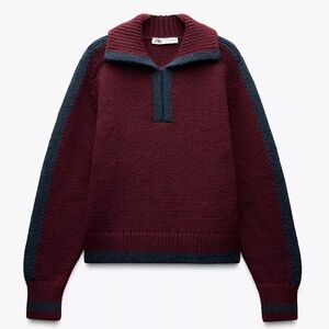 Zara Burgundy and Navy Sweater size L